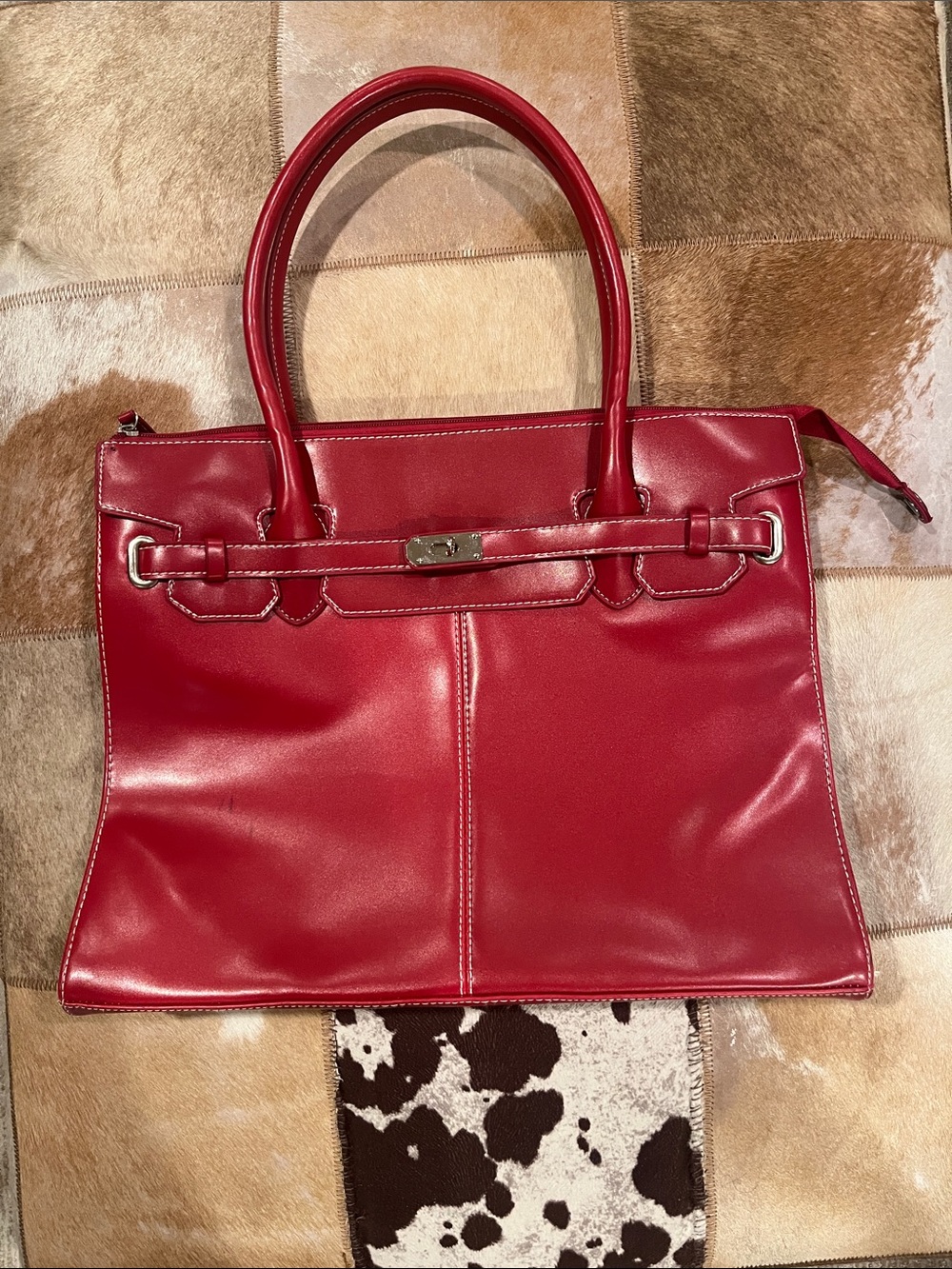 Wilsons Leather Red Structured Tote Handbag